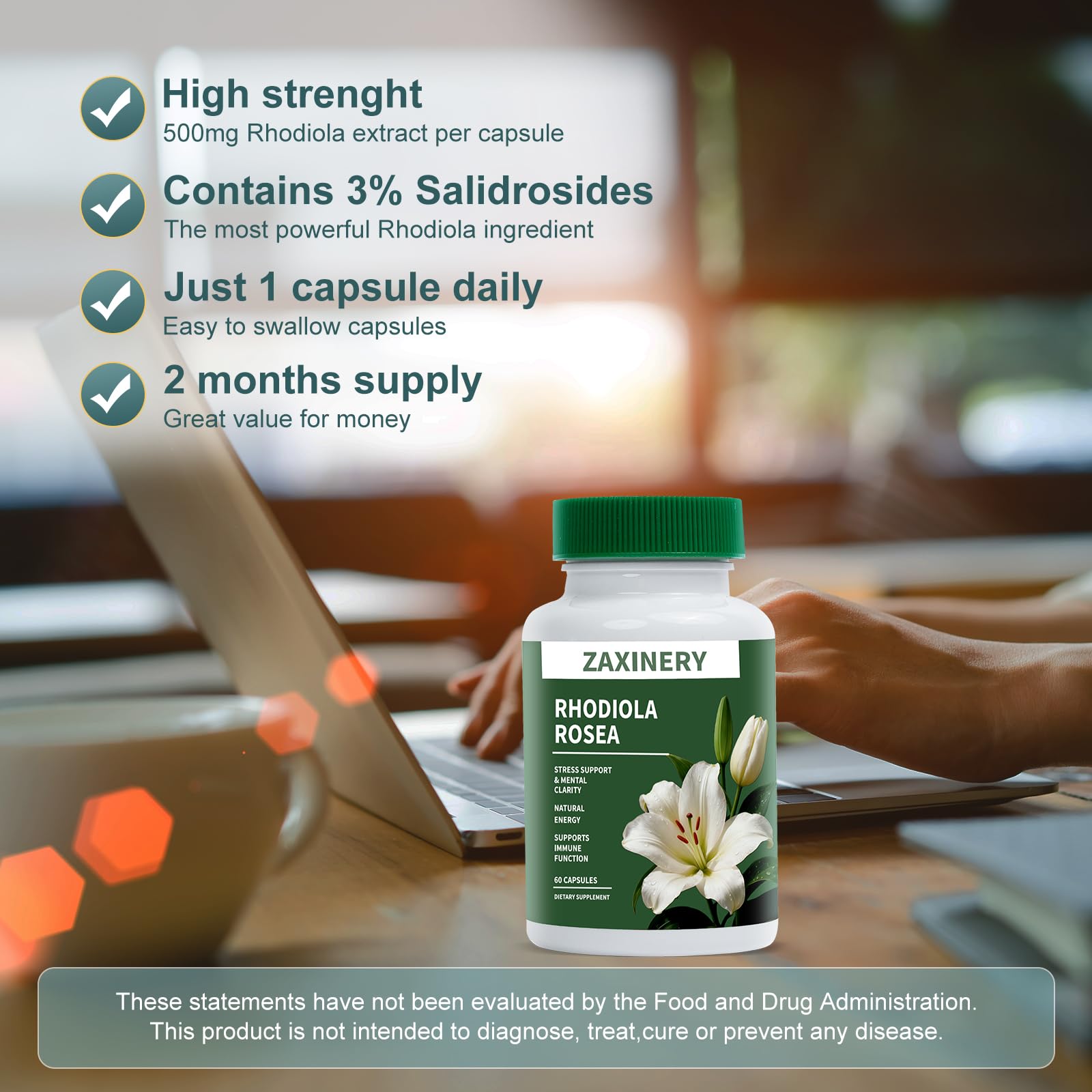 ZAXINERY Rhodiola – soutien quotidien pour démarrer la journée avec clarté.