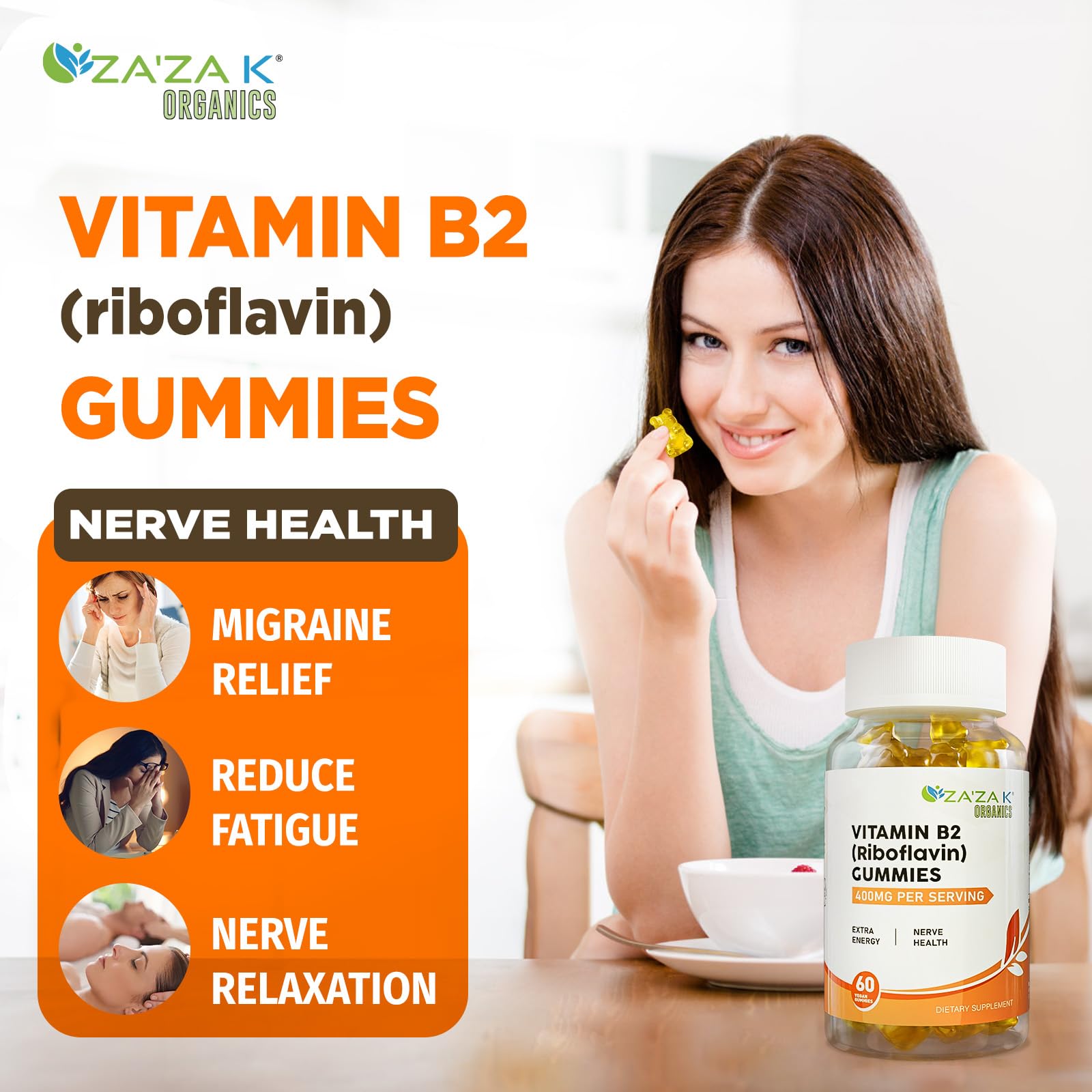ZA'ZA K ORGANICS Gommes B2, ingrédients végétaux et biologiques.