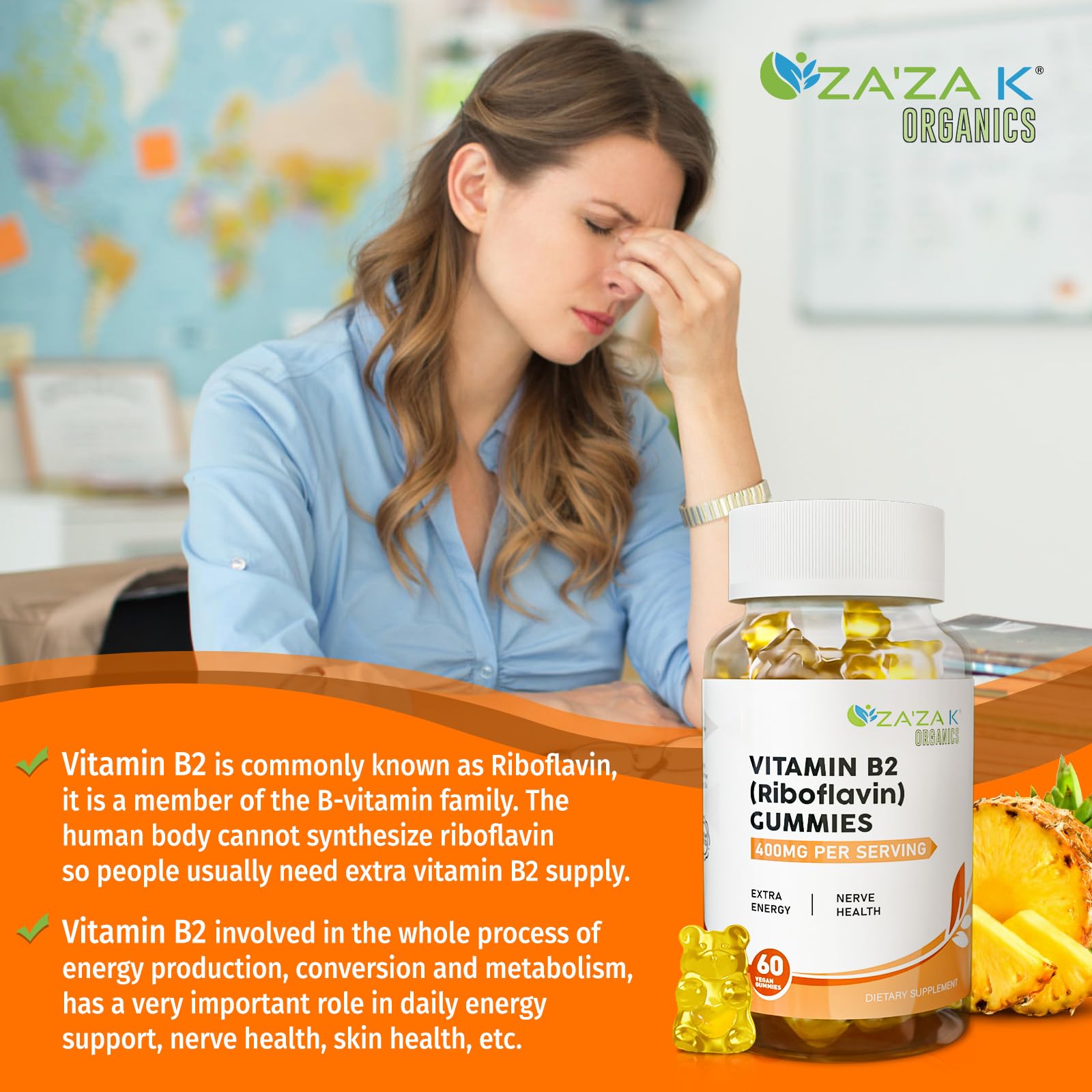 ZA'ZA K ORGANICS Gommes B2, adulte et enfant, pratique et délicieuse.