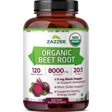 Zazzee Betterave bio 8000 mg, capsules véganes, dosage élevé pour énergie potentielle.
