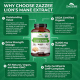 Capsules véganes Zazzee Crinière de lion sans additifs.