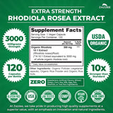 Étiquette USDA Organic certifiée sur Zazzee Rhodiola.