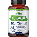 Zazzee Citicoline en bouteille 500 mg pour une utilisation quotidienne potentielle