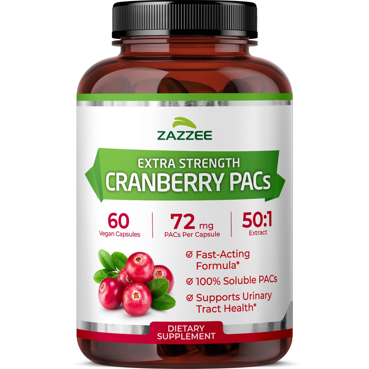 Bouteille Zazzee Cranberry PACs de 60 capsules pour un usage quotidien potentiel
