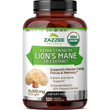 Zazzee Crinière de lion extrait 20:1 en bouteille, soutien potentiel à la concentration.