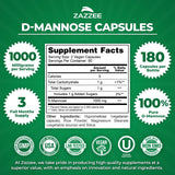 Bouteille Zazzee D-Mannose de 180 capsules pour trois mois d'approvisionnement