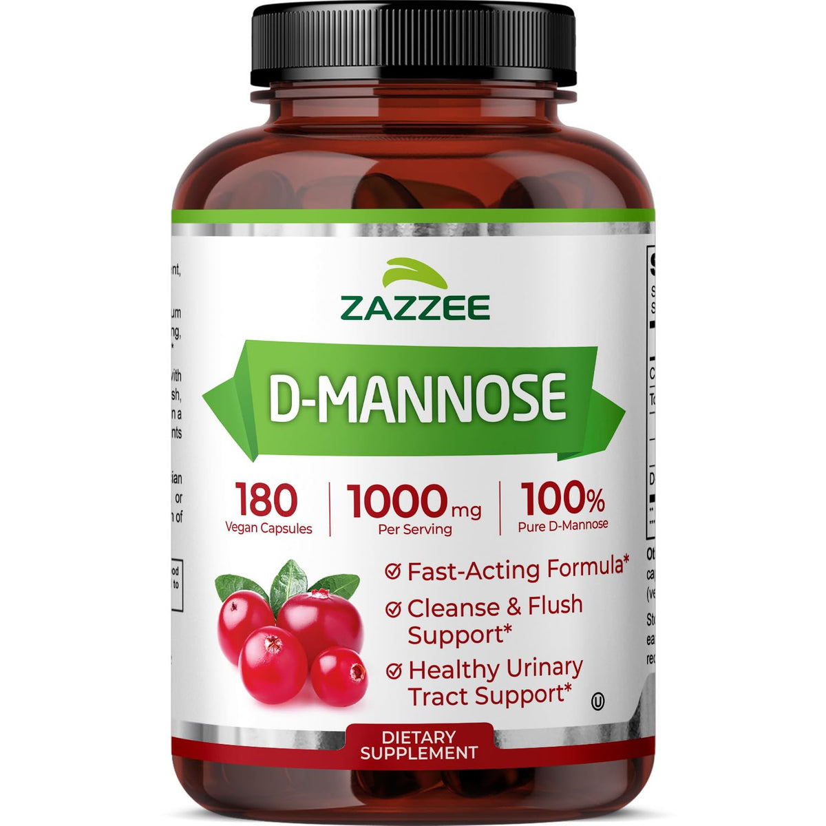 Zazzee D-Mannose en capsules de 1000 mg pour un soutien urinaire potentiel