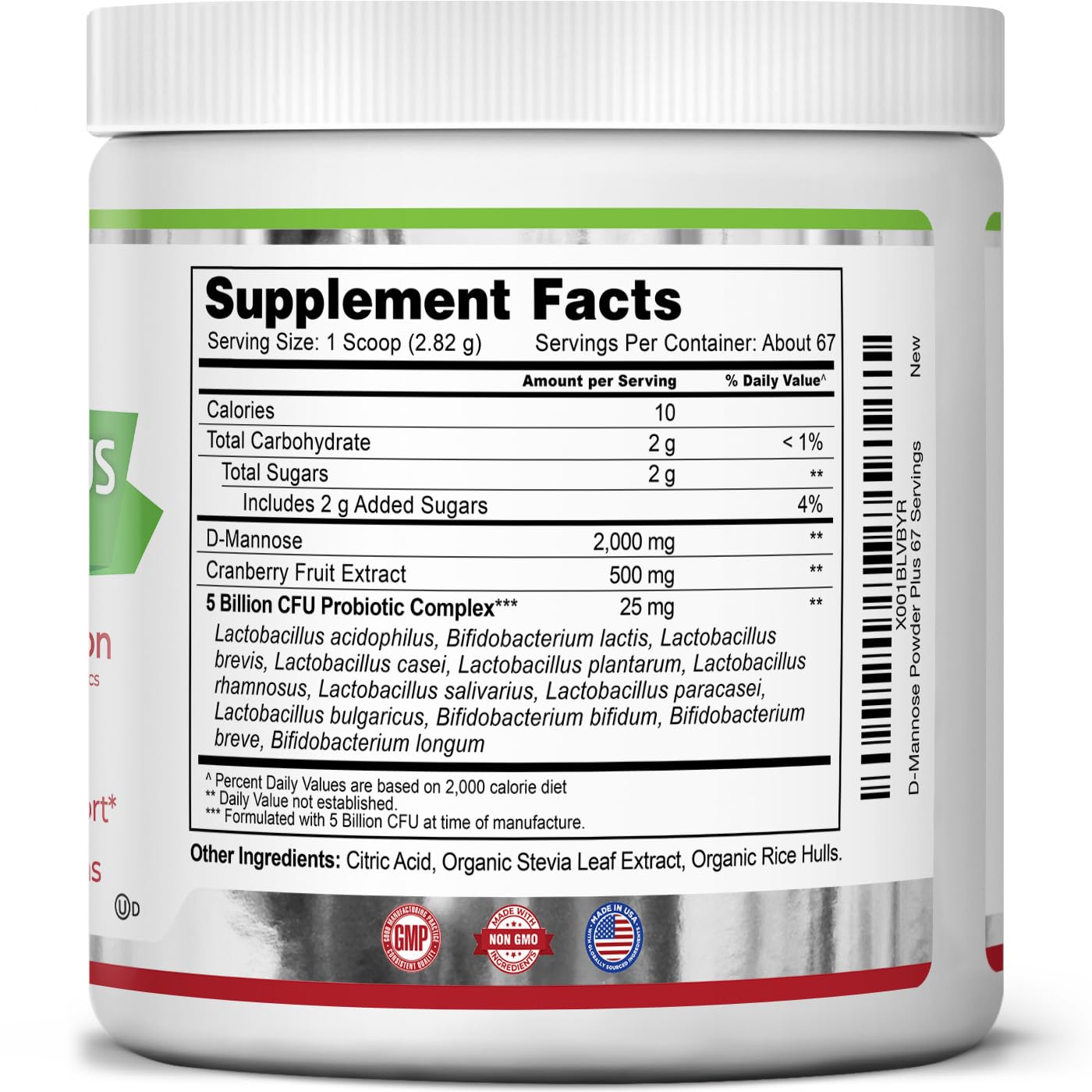 Zazzee D-Mannose Poudre Plus sans OGM pour une formulation naturelle.