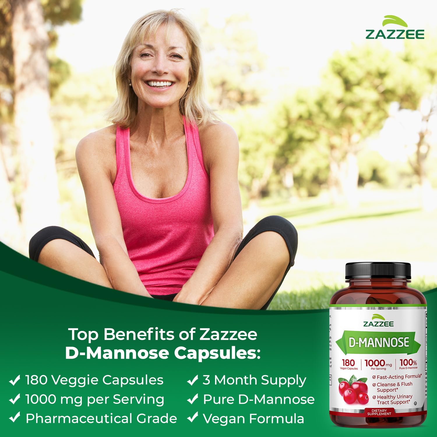 Capsules vegan Zazzee D-Mannose, option naturelle