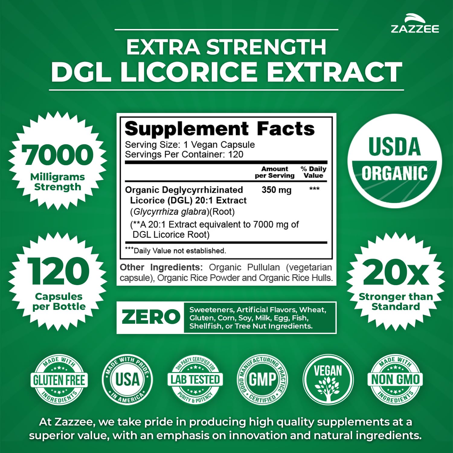 Étiquette biologique certifiée USDA pour Zazzee DGL Réglisse, pureté et traçabilité
