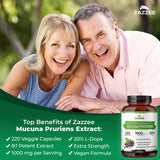 Étiquette Zazzee Mucuna Pruriens, standardisation 20% L-Dopa.