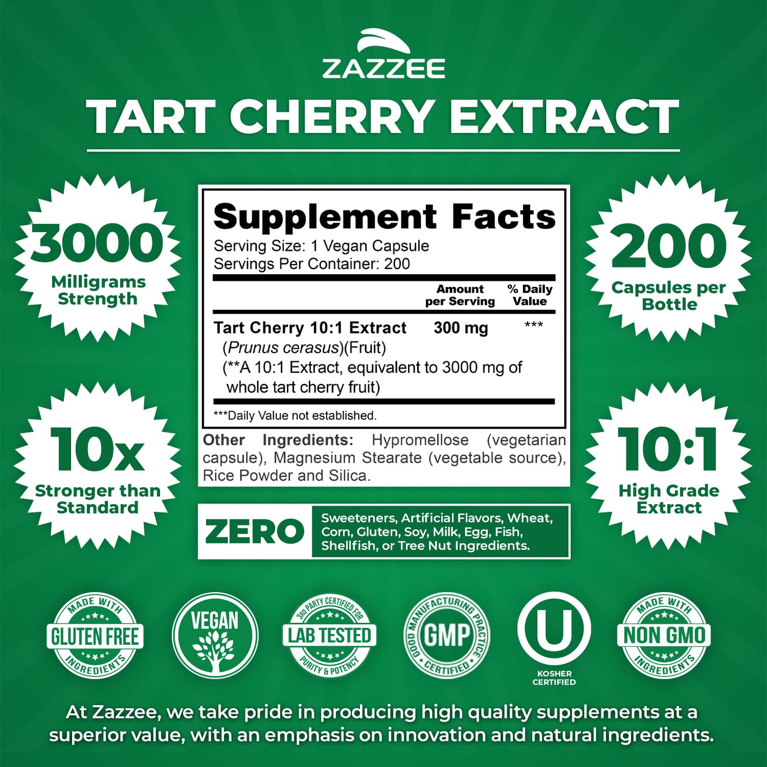Étiquette Zazzee Cerise Aigre avec certification casher et option végan.