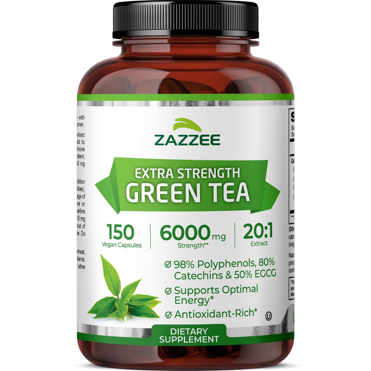 Zazzee Extrait Thé Vert Bouteille, prêt pour votre routine quotidienne.