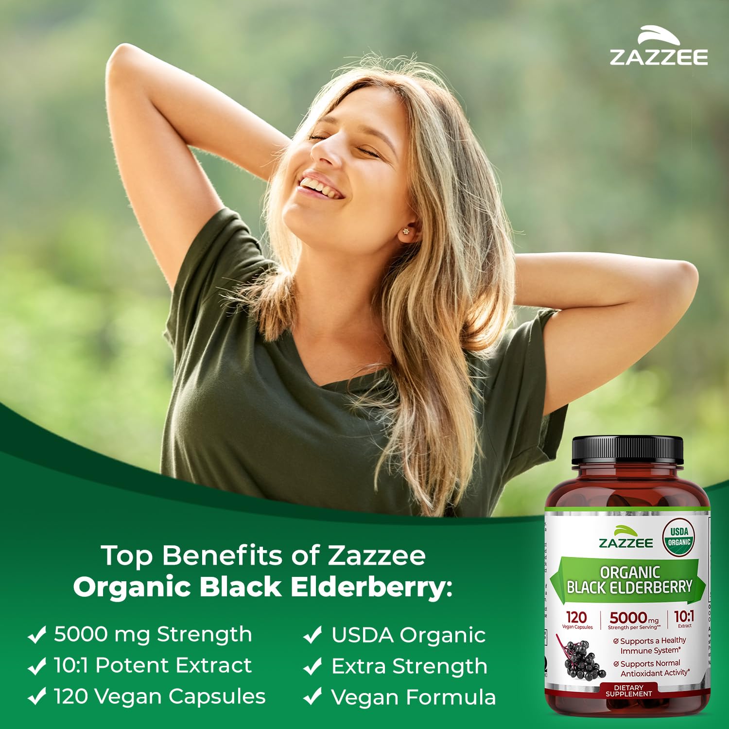 Capsule Zazzee, extrait 10:1 5000 mg, concentration élevée.