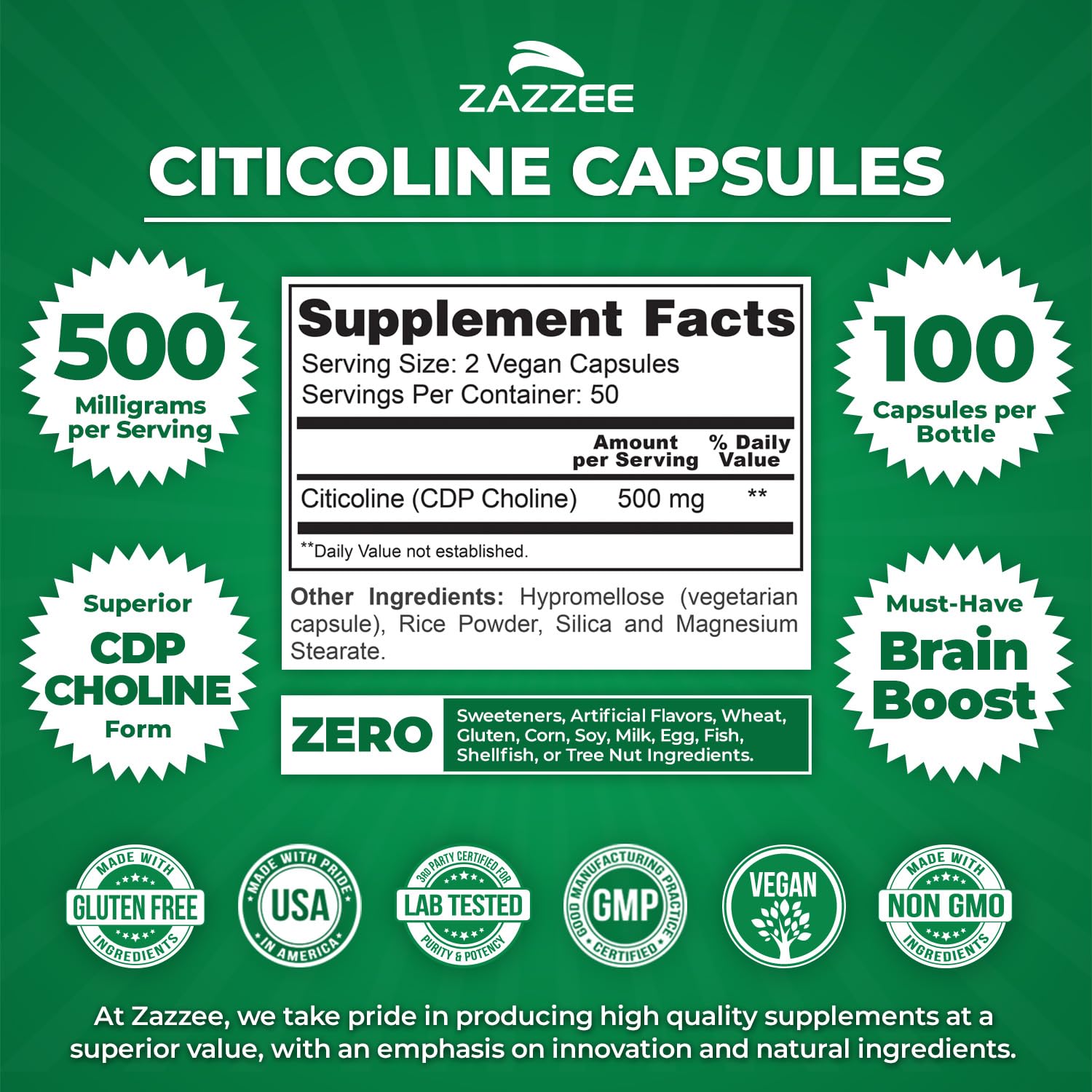 Forme CDP-choline supérieure Zazzee, meilleure biodisponibilité