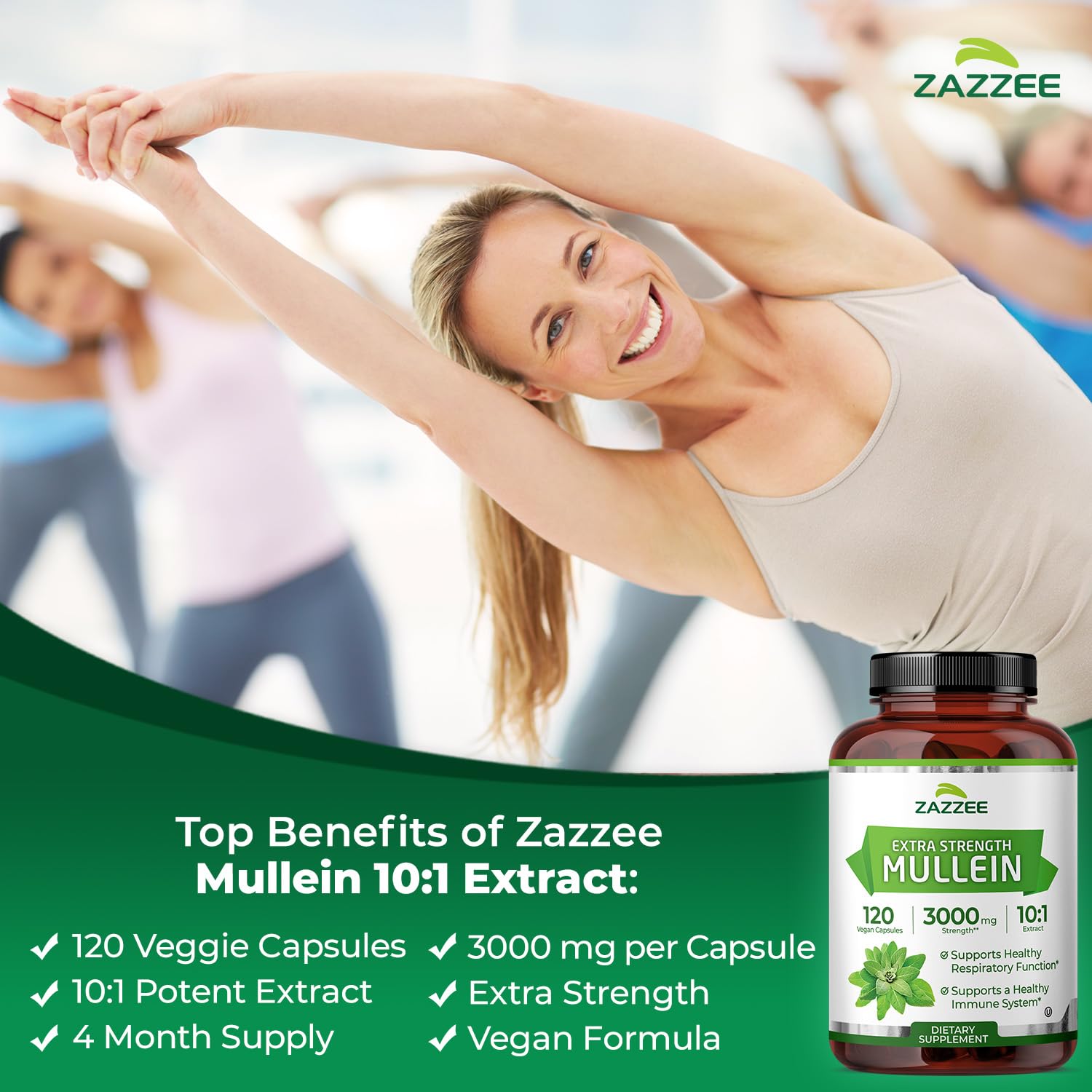 Zazzee Gelules vegan Mullein, flacon de 120 gélules.