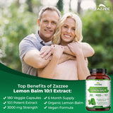 Étiquette bio Zazzee Mélisse Bio Extrait rassurante et naturelle.