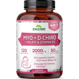 Zazzee Myo-D-Chiro Inositol — bouteille montrant le dosage quotidien