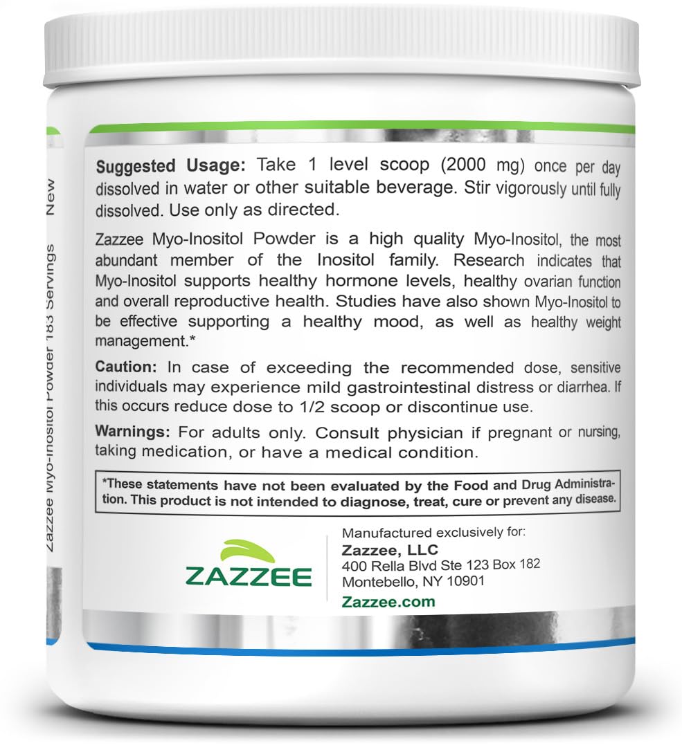 Utilisation quotidienne avec Zazzee Myo-Inositol pour le bien-être potentiel.