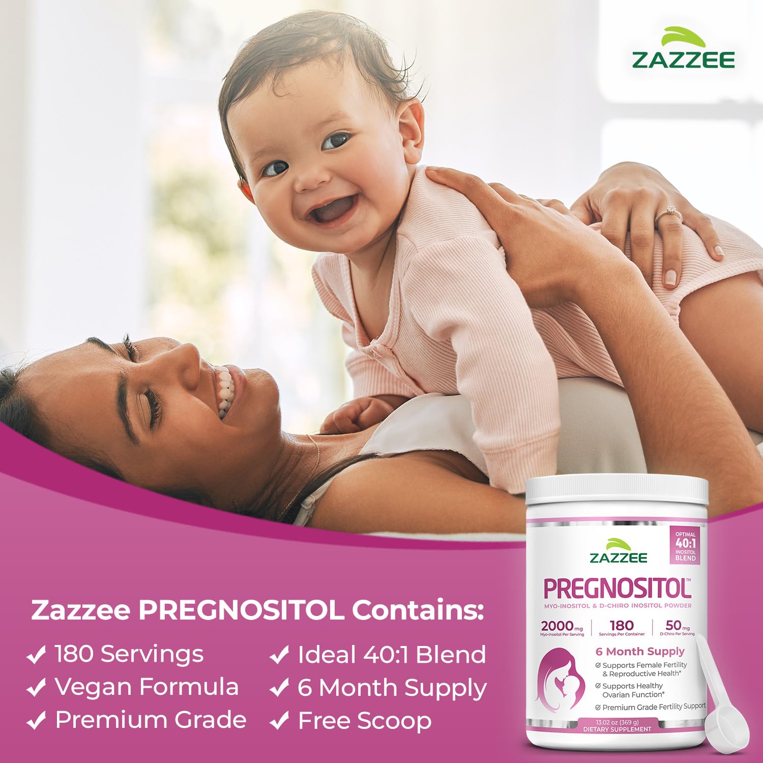Poudre Zazzee PREGNOSITOL se dissout rapidement dans l’eau.