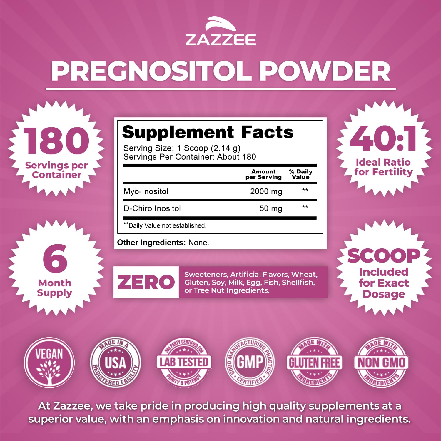 Doseur gratuit inclus avec Zazzee PREGNOSITOL pour dosage précis.