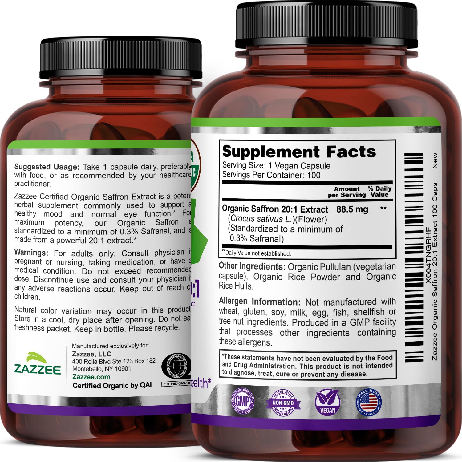 Capsules végétales véganes Zazzee safran 20x – pratique et fiable.