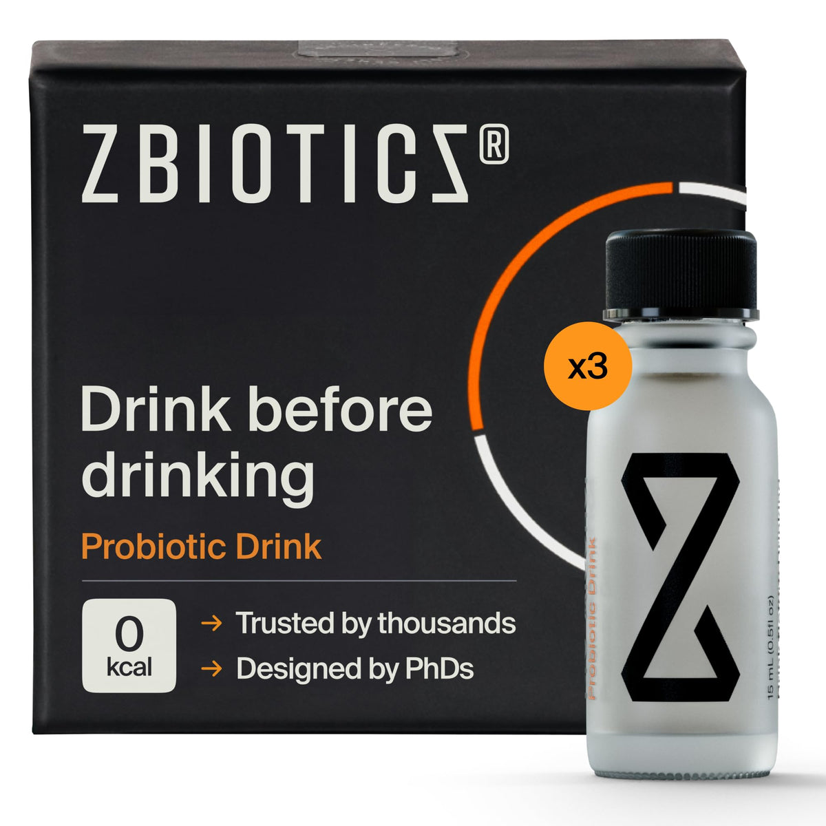 Bouteille ZBiotics préalcoolique de 14 ml prête à consommer avant de boire.