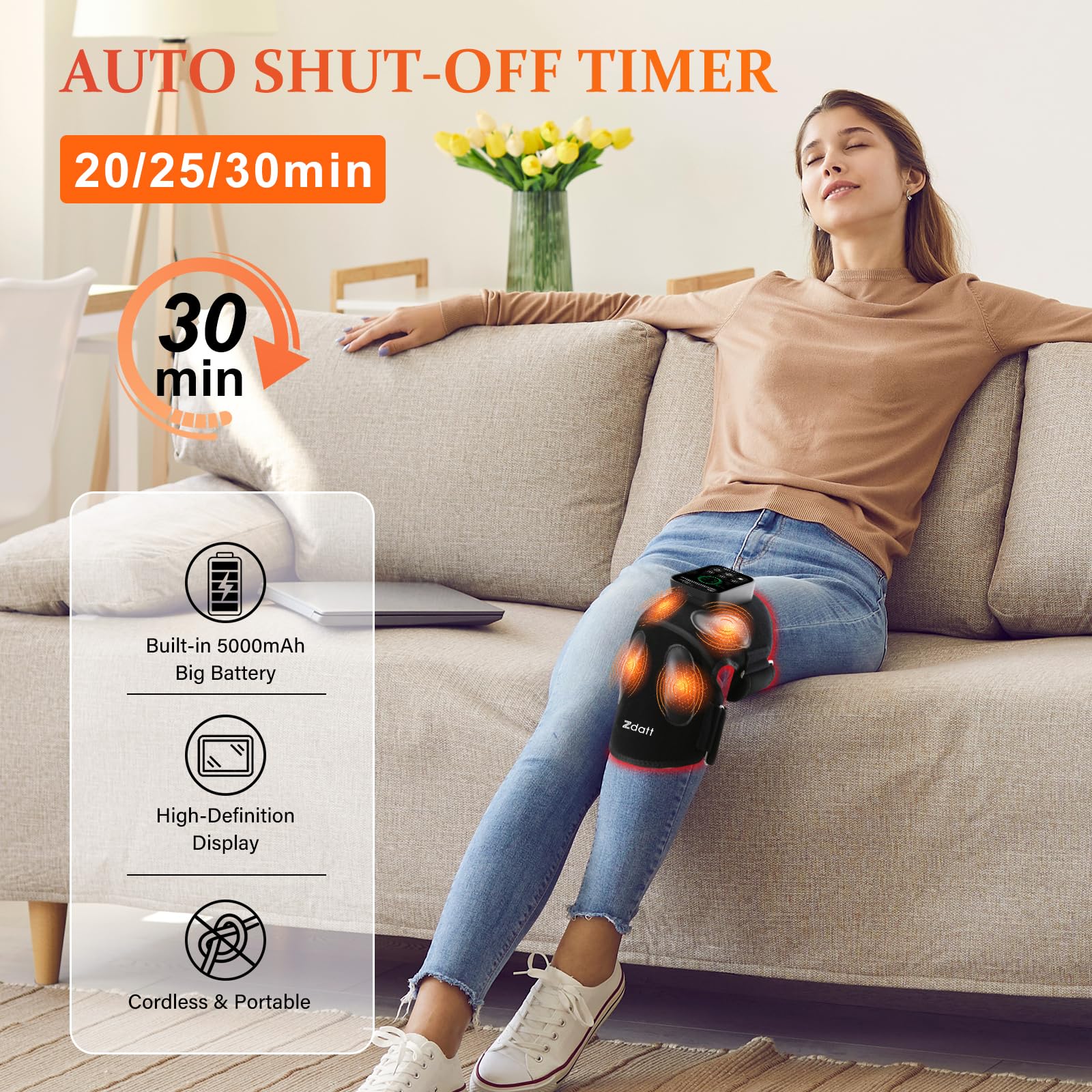 Zdatt design ergonomique, bras réglables pour ajustement confortable autour du genou.