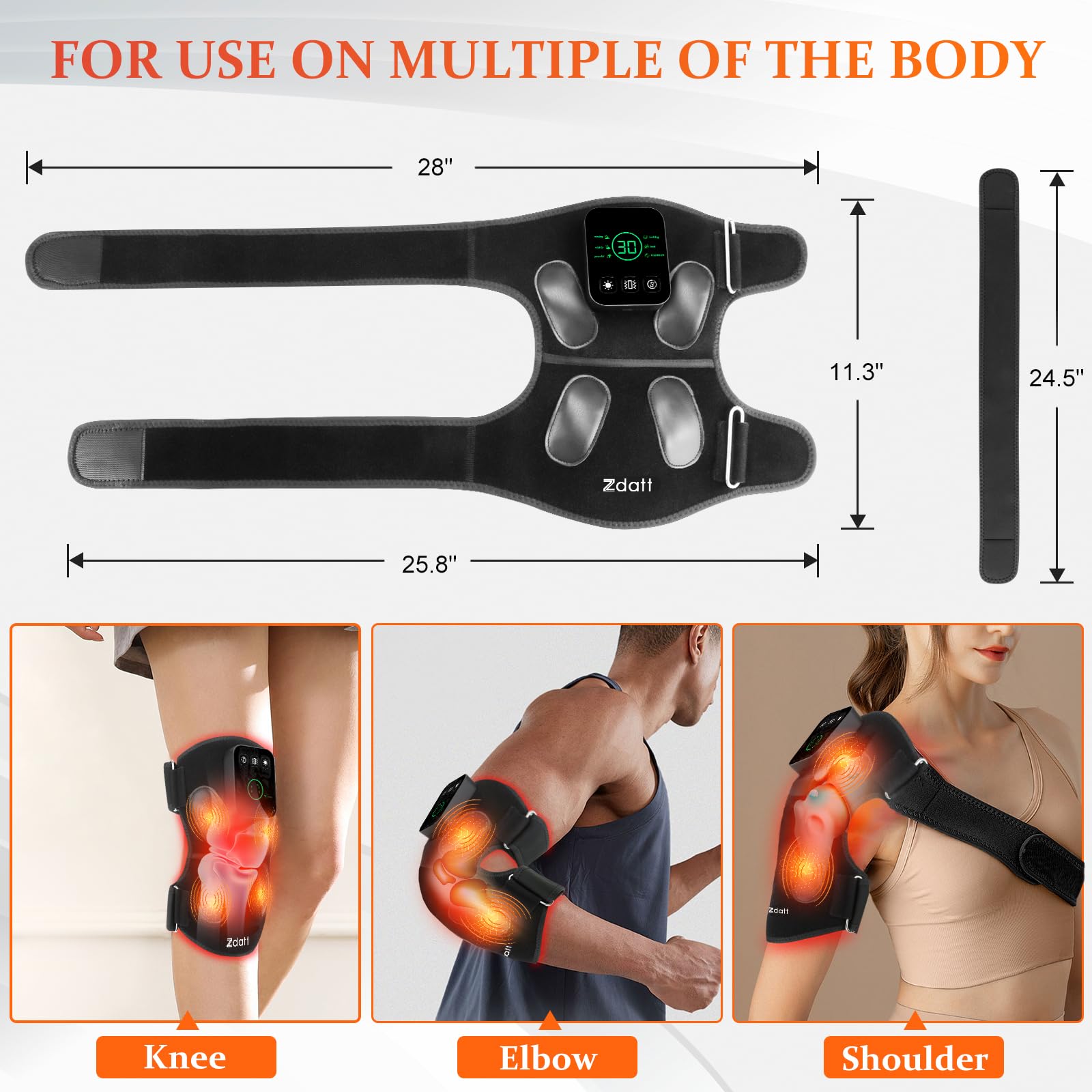 Zdatt genou massage 4 zones, vibrations relaxantes pour détente musculaire ciblée.