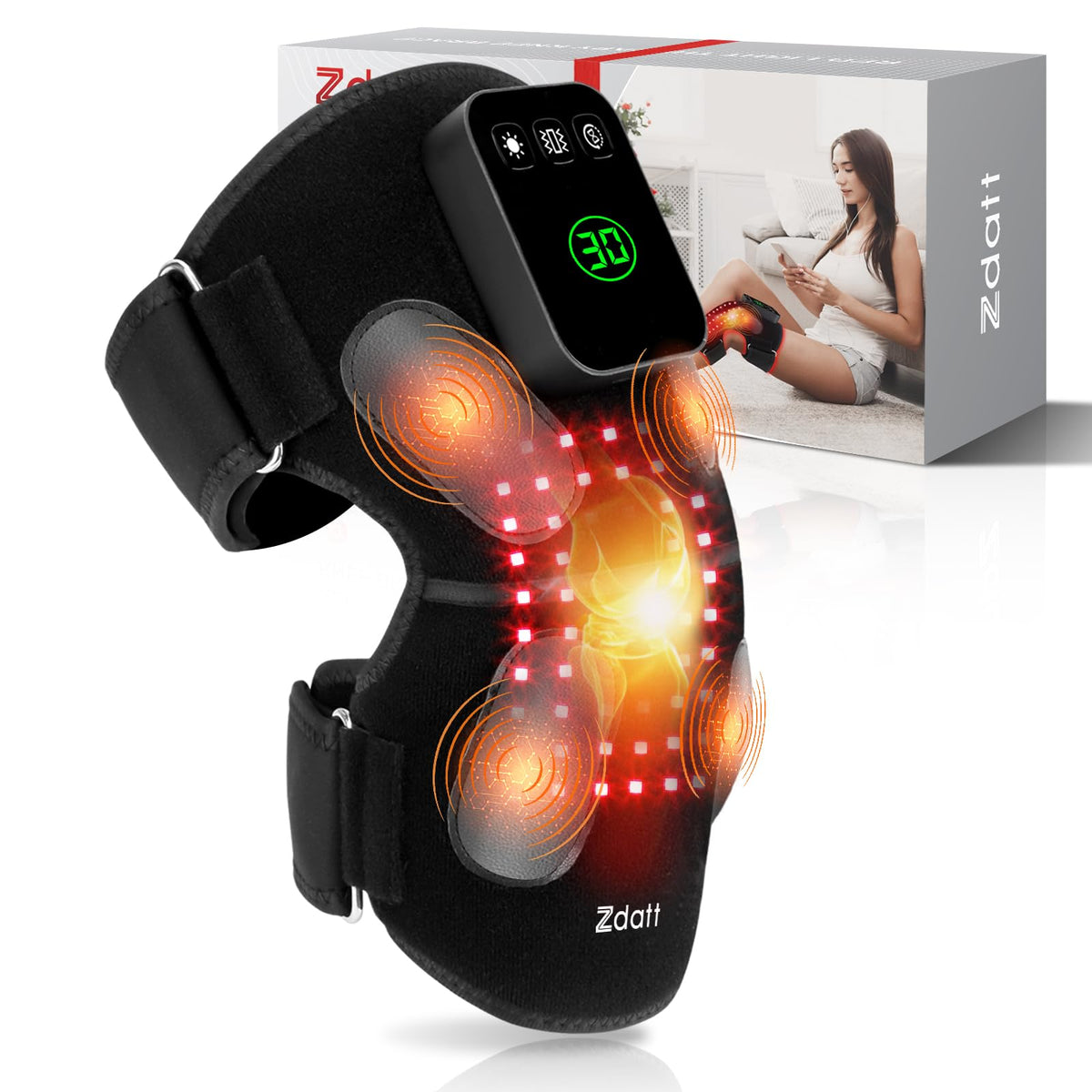 Zdatt genou, lampe rouge thérapeutique, lumière 660/850 nm pour confort quotidien.