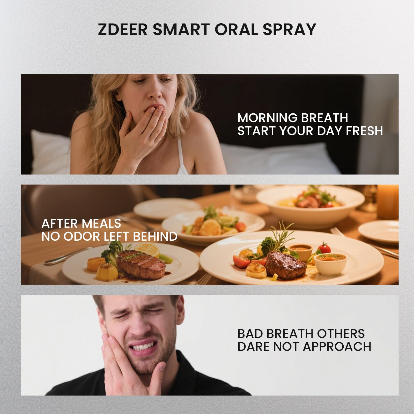 ZDEER spray buccal, recharge USB rapide pour rester frais en déplacement.