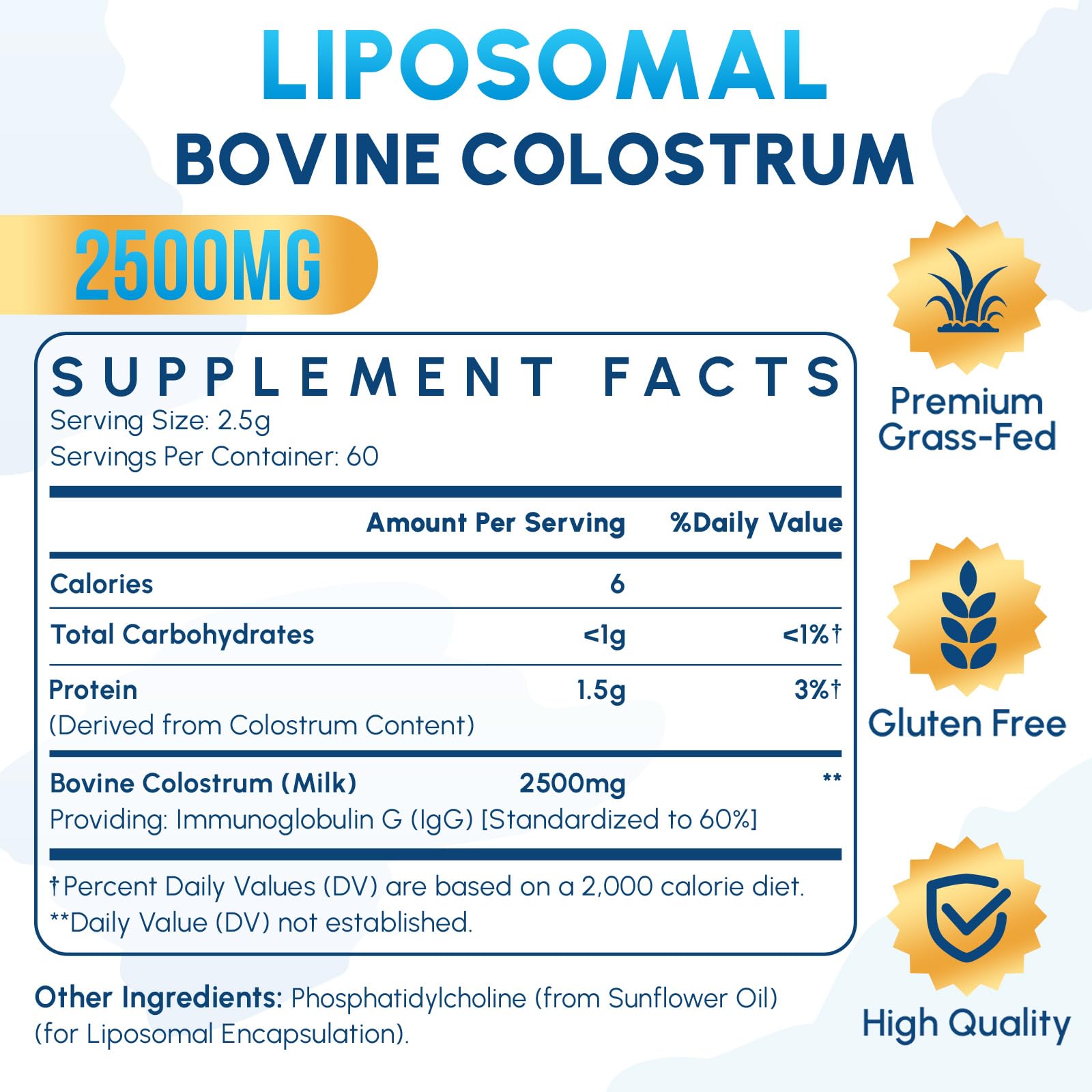 Zdoroviye Colostrum bovin en bouteille, 60 portions faciles à utiliser.