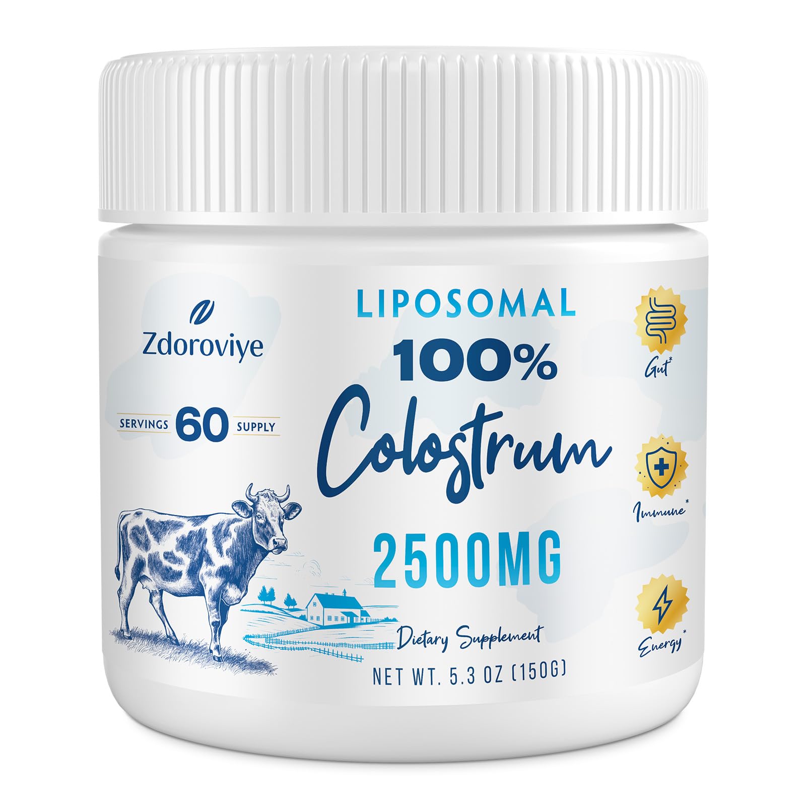 Zdoroviye Colostrum liposomal en poudre 2500 mg, apport quotidien pratique.