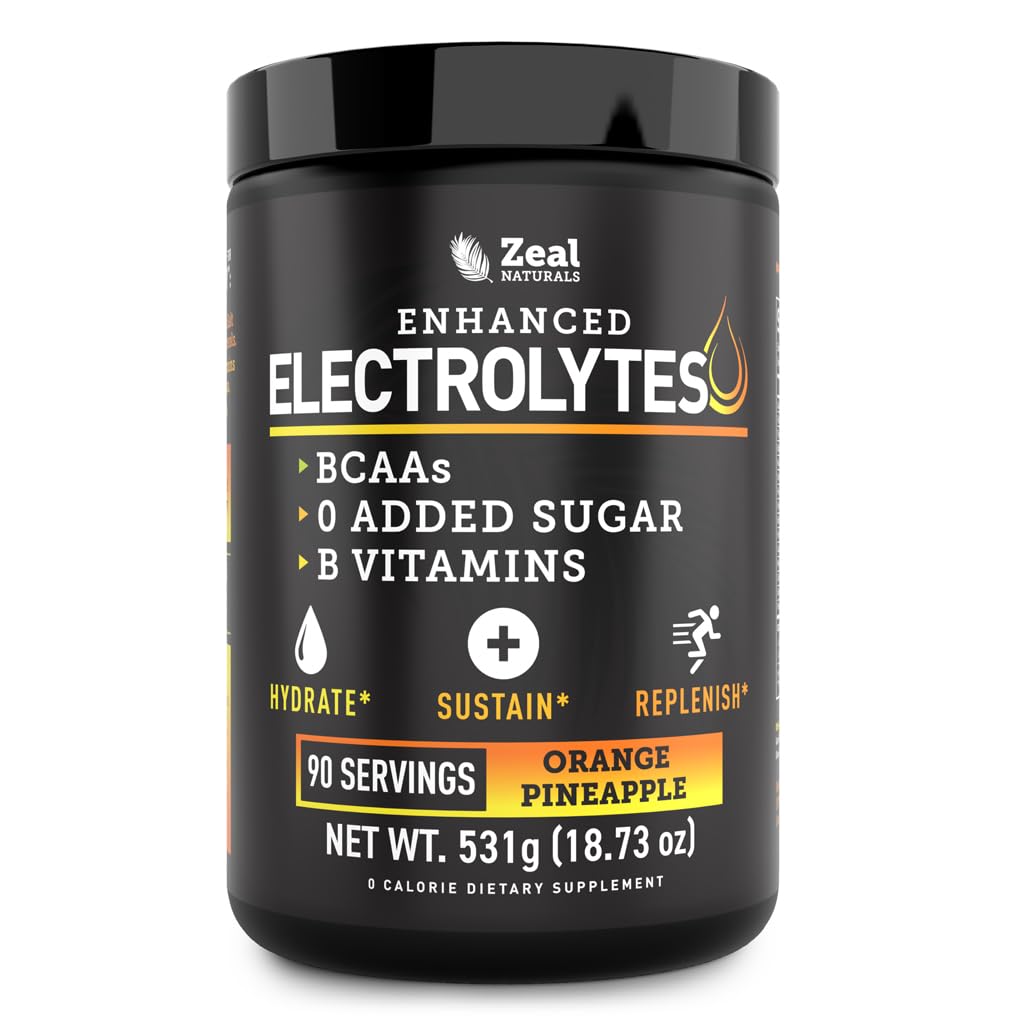 Zeal Electrolyte poudre Orange Pineapple, goût rafraîchissant pour l'hydratation durable.