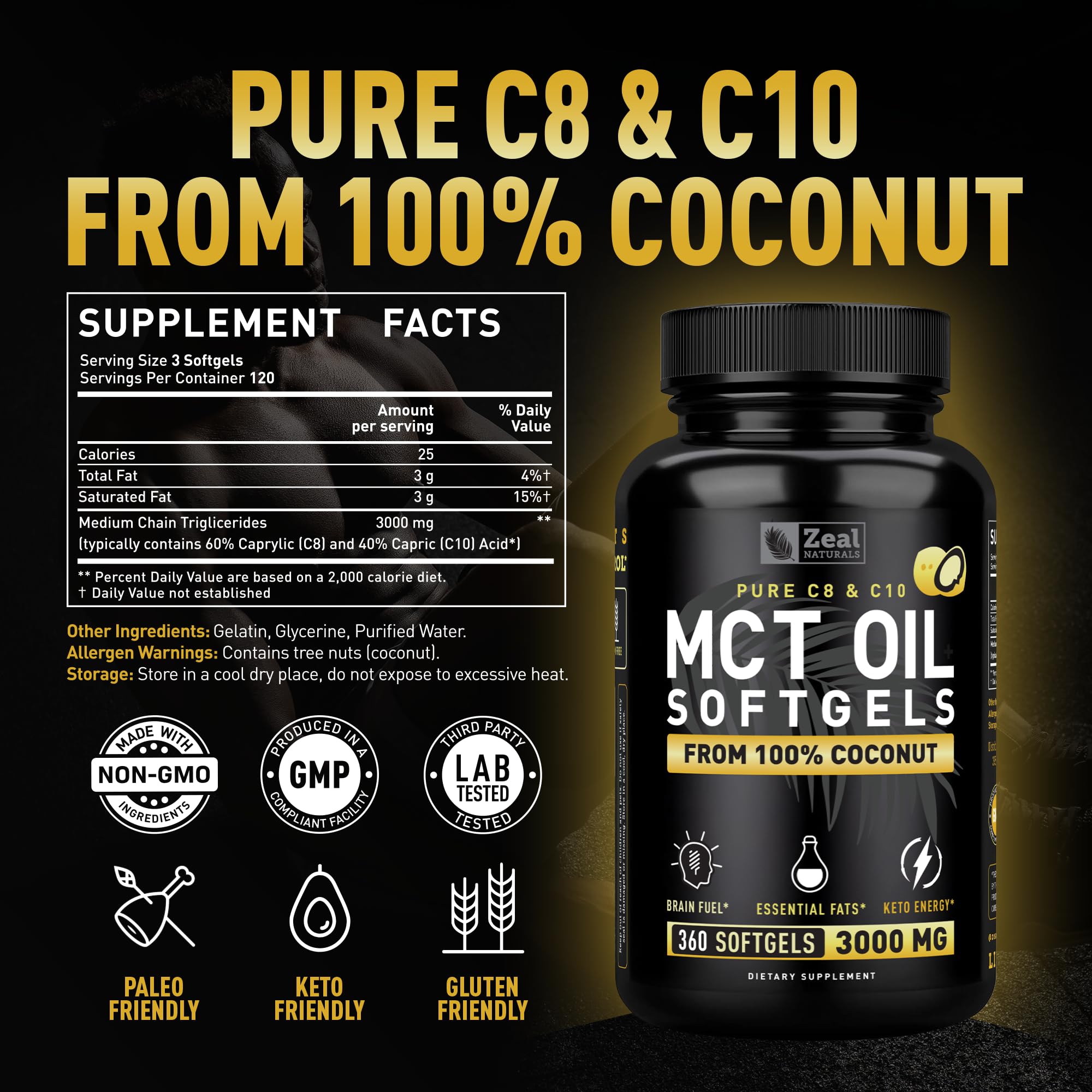 Zeal Naturals MCT capsules molles – faciles à avaler pour rester concentré.