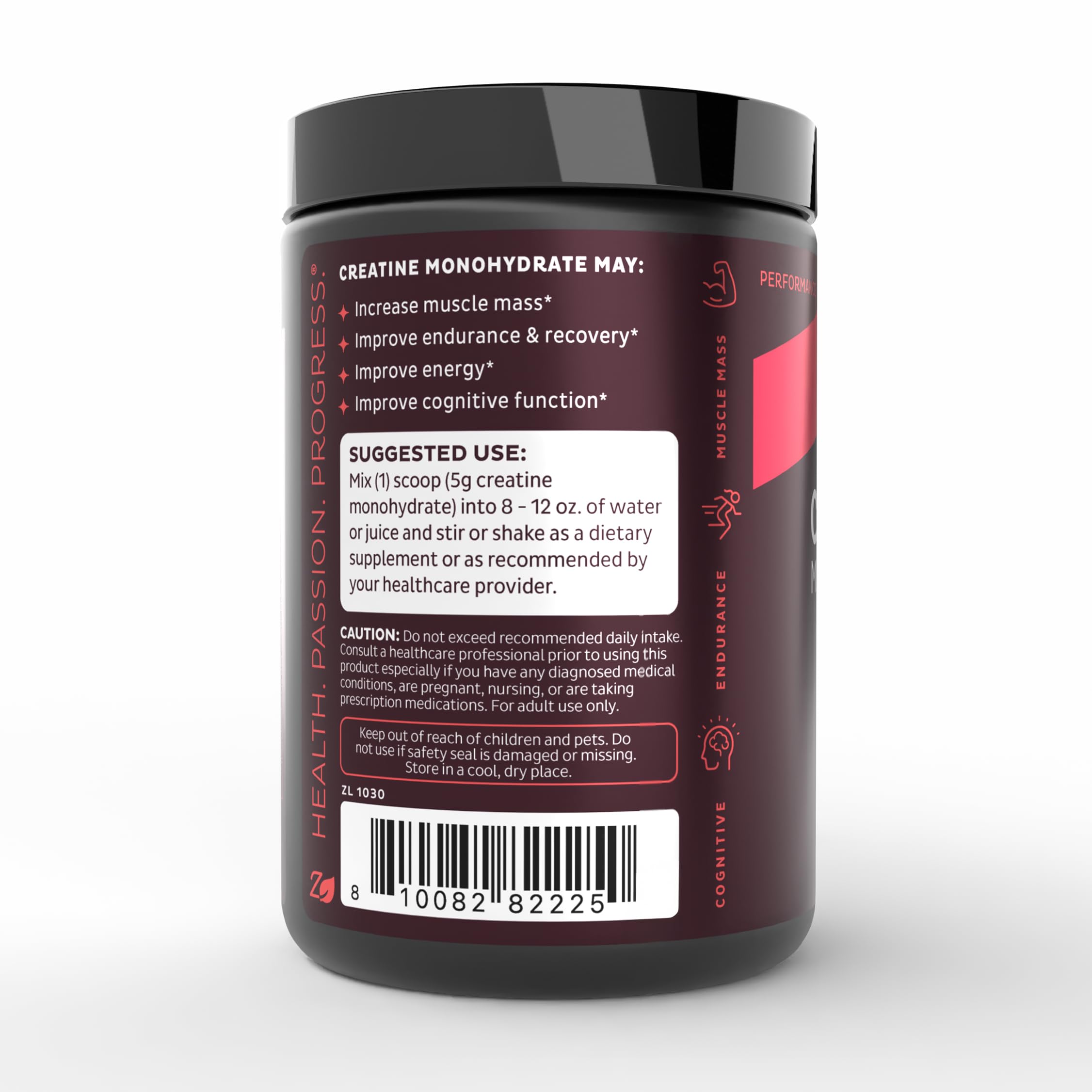 Zeal Naturals Créatine Monohydrate, poudre non aromatisée, s’intègre facilement à vos shakes.