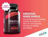 Zeal Naturals Creatine Monohydrate: etiquette lisible sur la bouteille