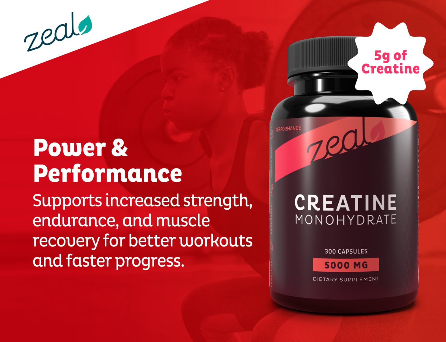Zeal Naturals Creatine Monohydrate: étiquette ingrédients claire et fiable