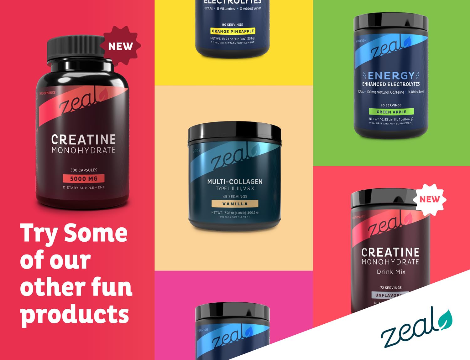 Zeal Naturals Creatine Monohydrate: scoop et microdosage pour petites portions