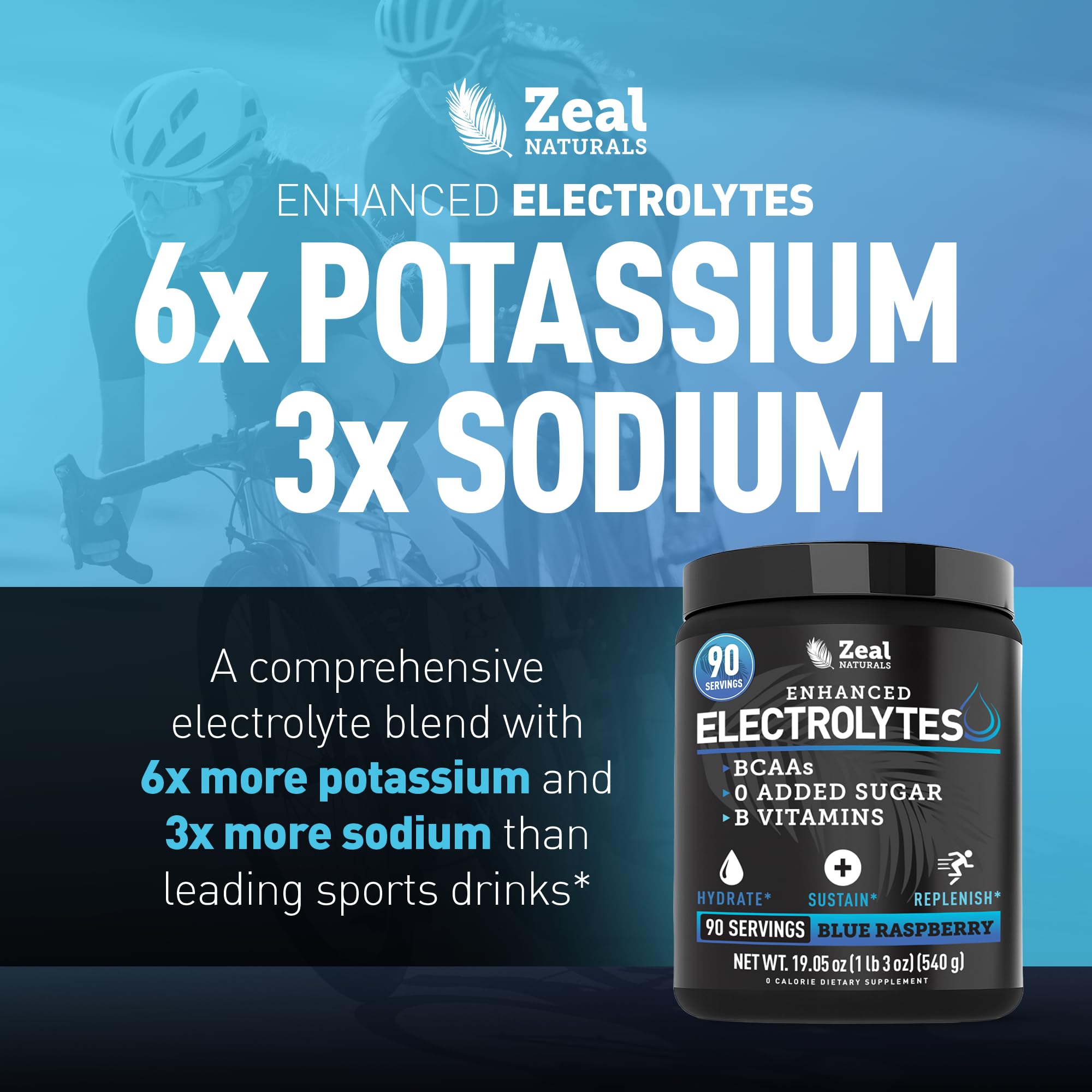 Zeal Naturals Électrolyte en poudre, verre d'eau prêt à être mélangé.