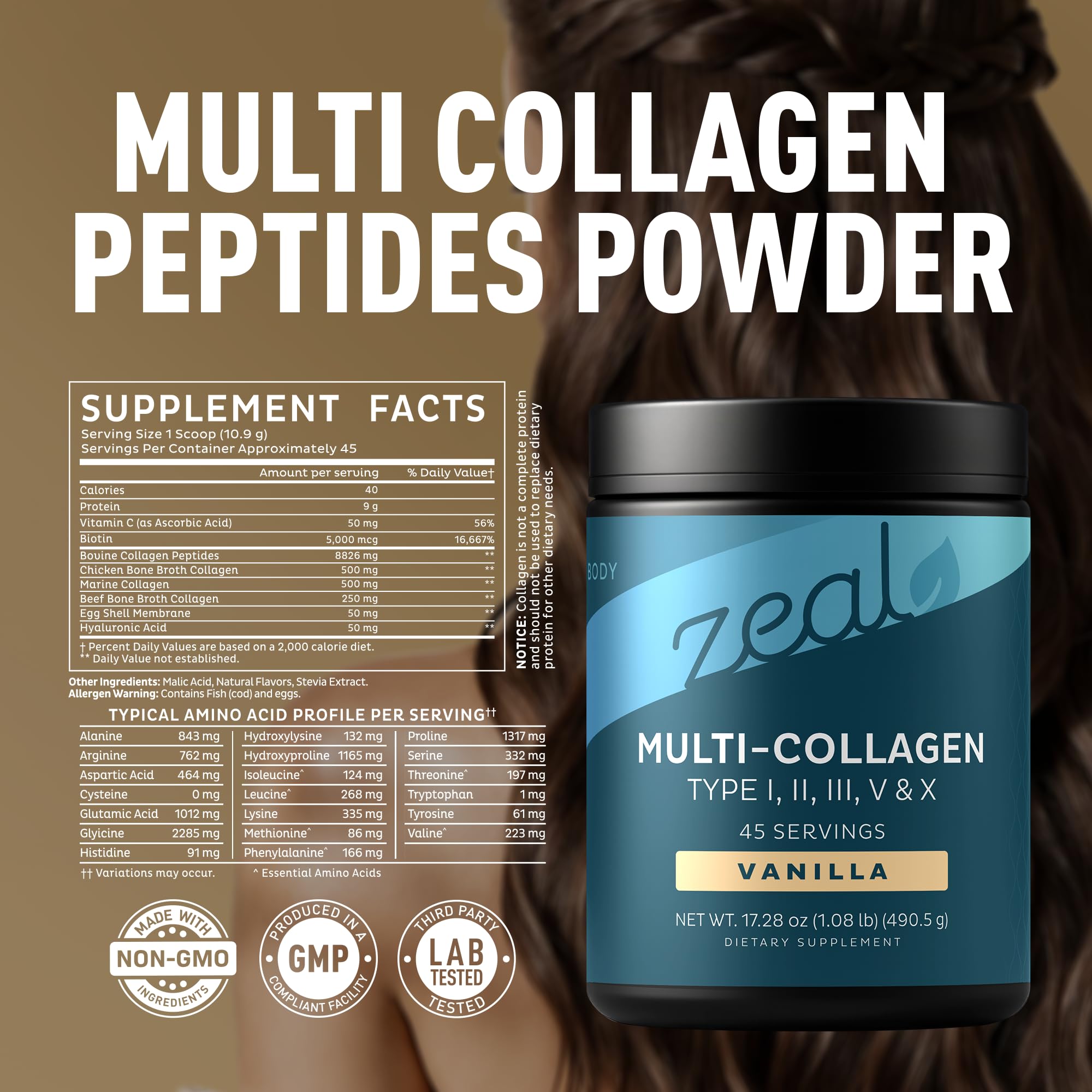 Doseur Zeal Naturals facilitant une prise pratique pour cheveux et ongles.