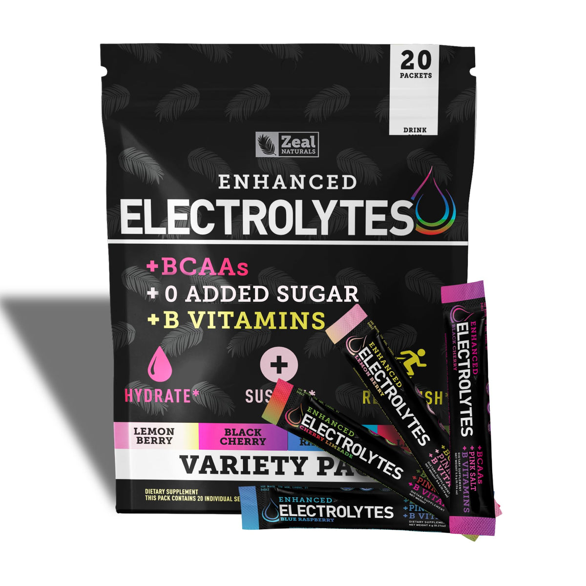 Zeal Naturals pack variété électrolytes – hydratation pratique sans sucre.