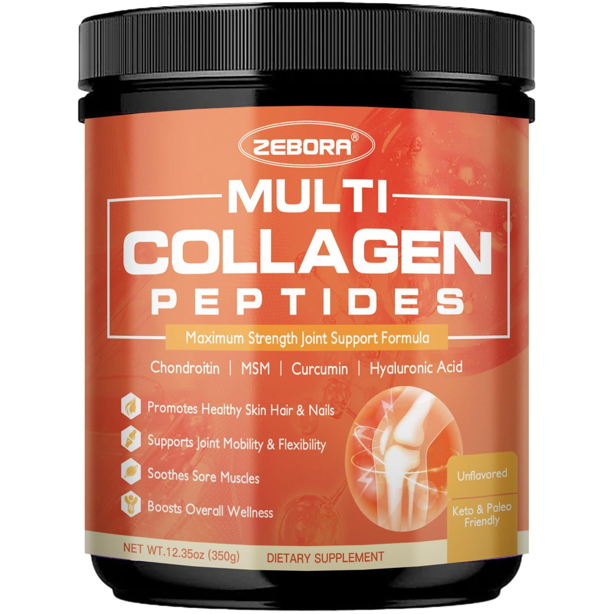 Pot ZEBORA Collagène Multi-Peptides, soutien potentiel à la mobilité et à la peau.