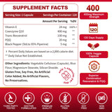 Étiquette du produit ZEBORA CoQ10 400 mg avec informations qualité.