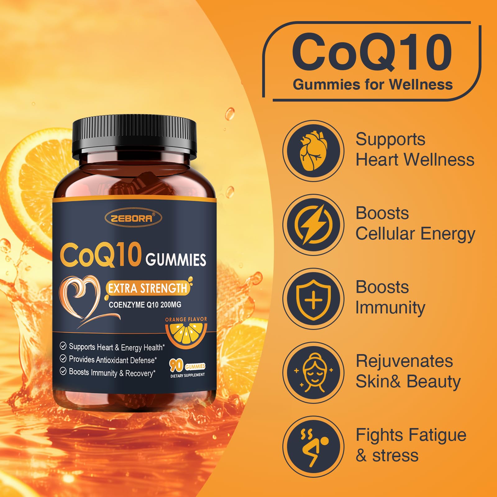 ZEBORA CoQ10 antioxydant puissant avec vitamine C et E pour protéger les cellules