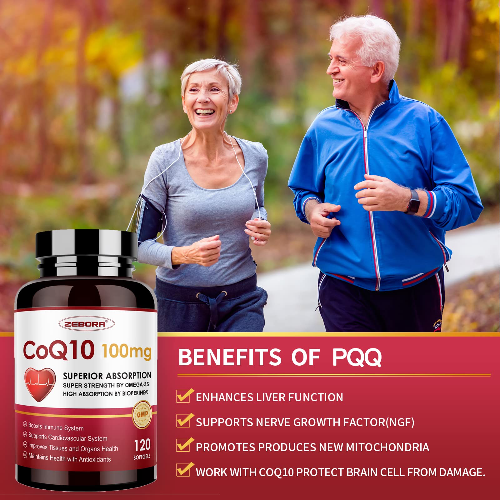 ZEBORA CoQ10, 60 mg d’oméga-3 par gélule, soutien cœur et sommeil potentiel