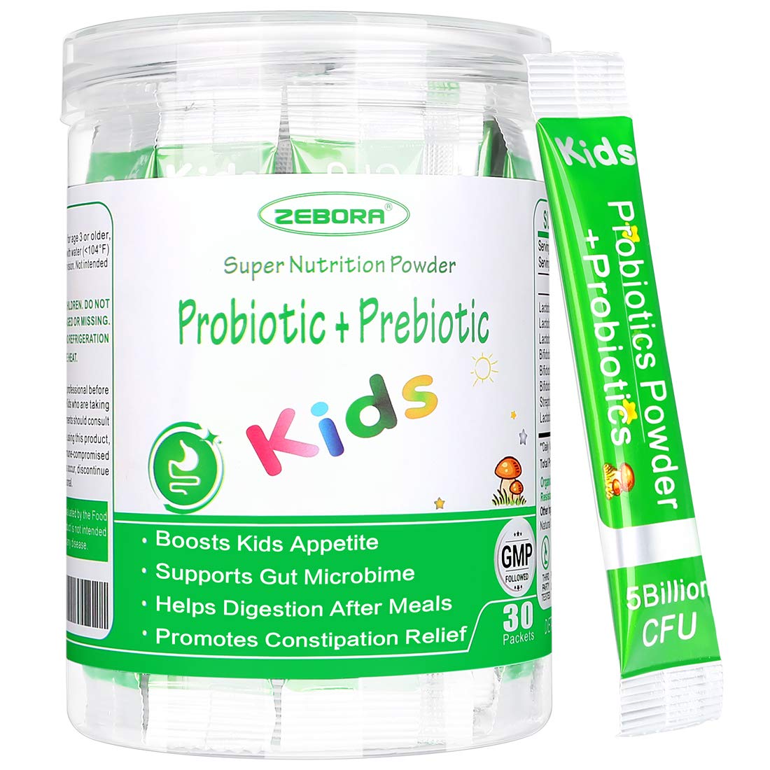 ZEBORA pour enfants – poudre probiotiques orange, soutien digestif quotidien