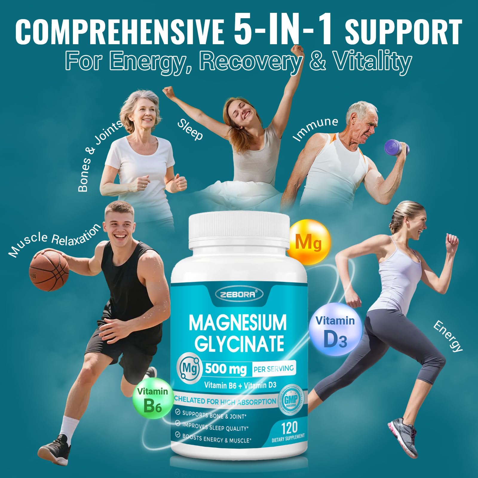 ZEBORA Magnésium Glycinate 500 mg — étiquette claire, formule non tamponnée
