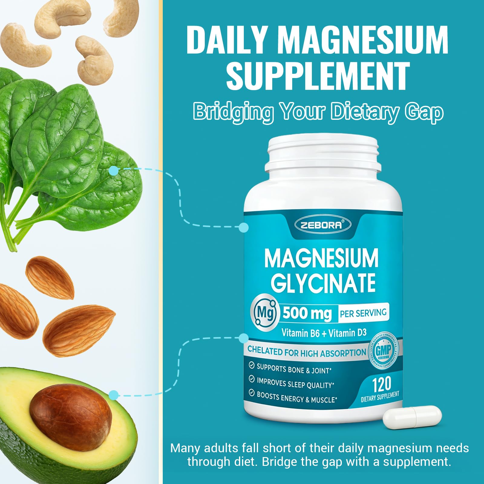 ZEBORA Magnésium Glycinate 500 mg — scène relaxation et sommeil potentiel