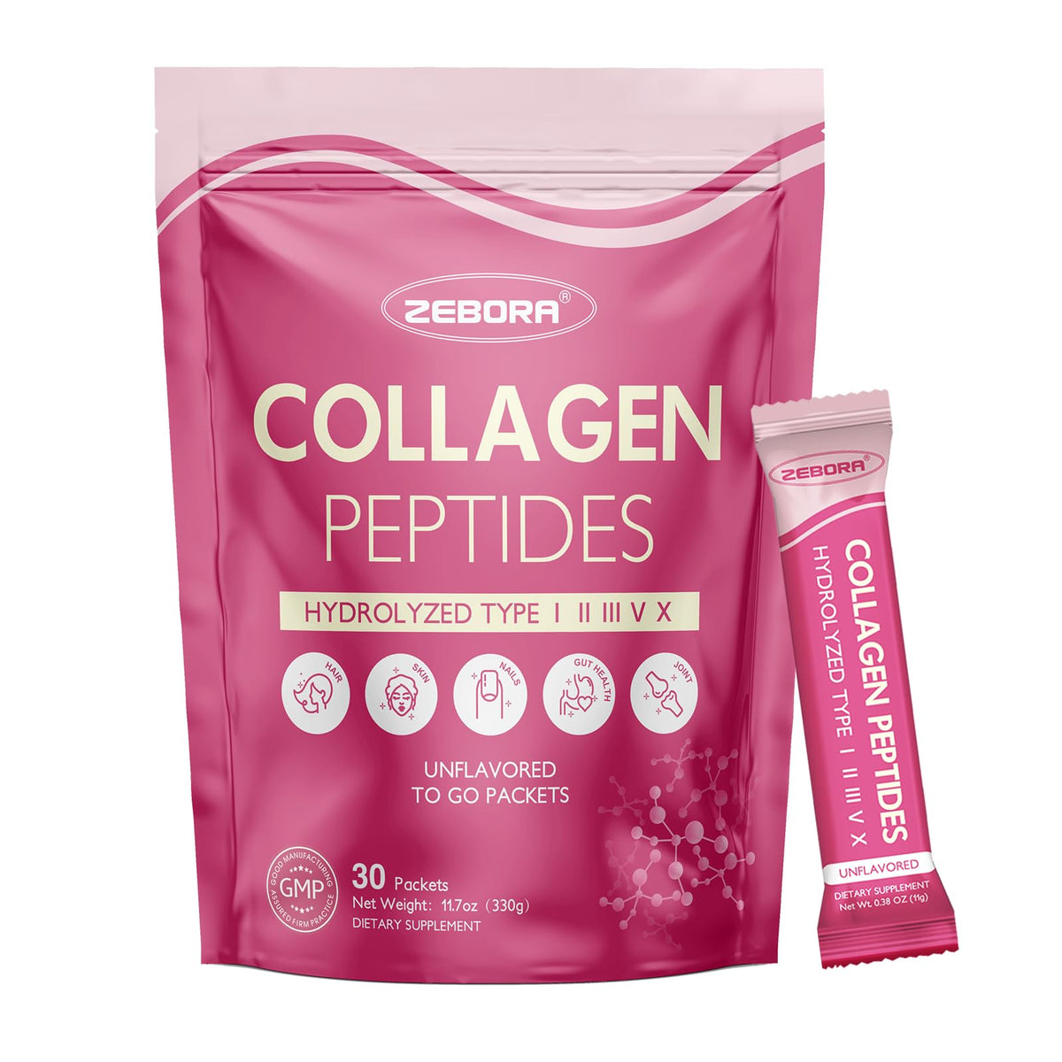 ZEBORA Multi Collagen en paquets portables pour la peau.